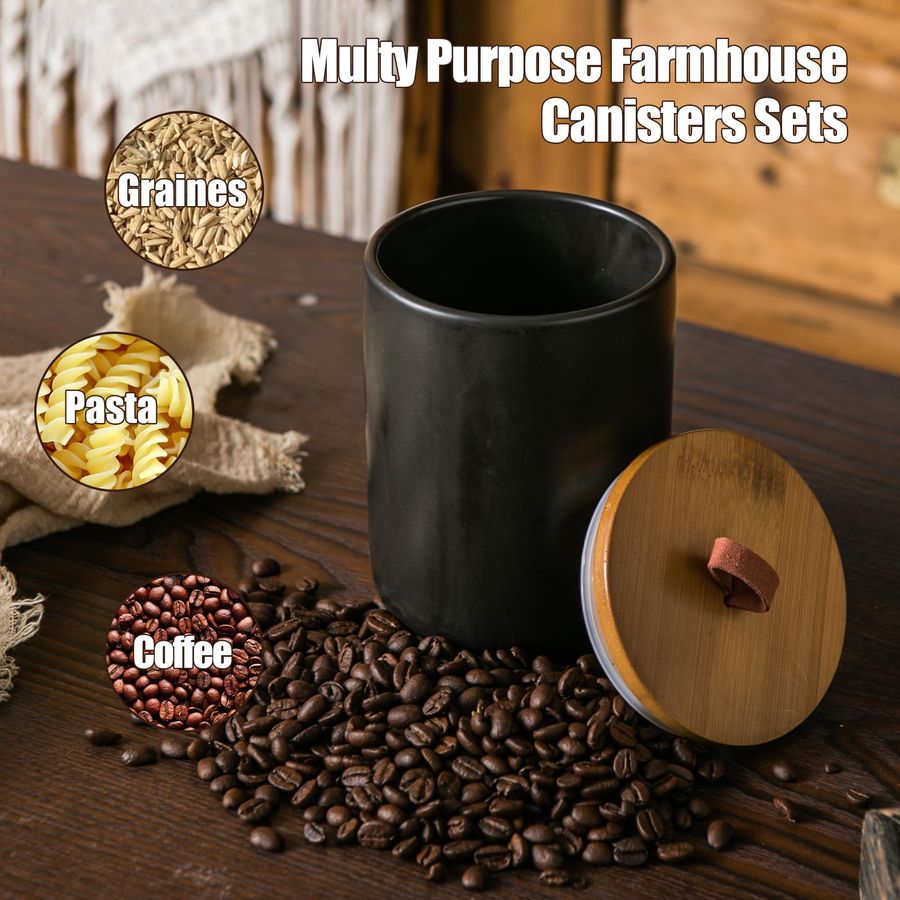 Black Ceramic Canister Set wit - đánh giá và giá Coffee Tea Jars