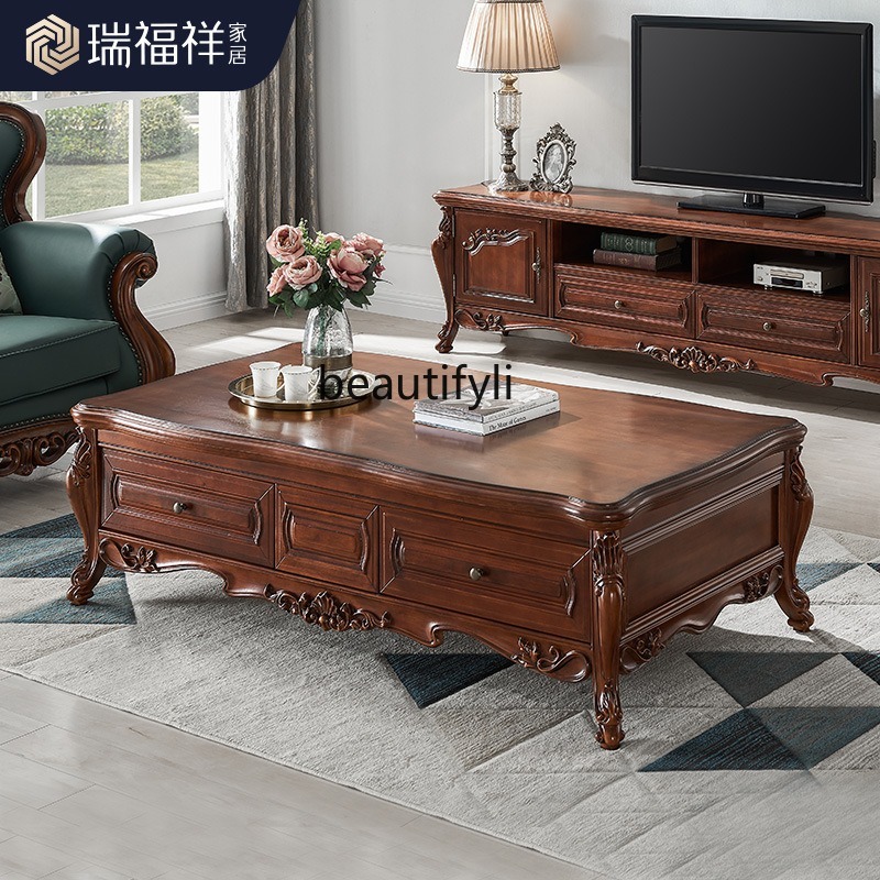 All solid wood coffee table Am - đánh giá và giá Coffee Tea Drawing